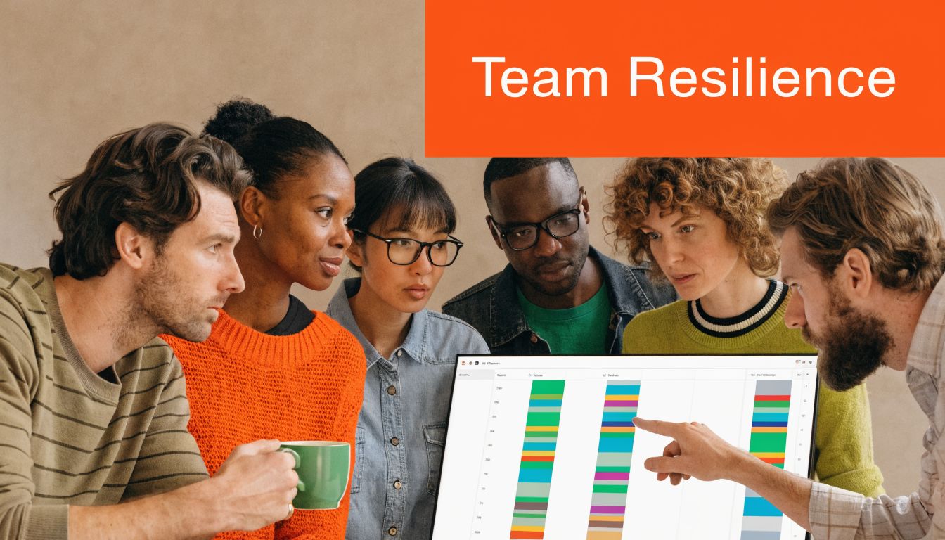 A diverse team of professionals collaboratively analyzing data on a computer screen to support business continuity.