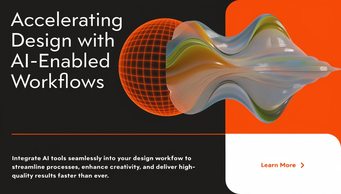 A digital graphic showcasing a wireframe sphere transitioning into an abstract fluid form for AI design workflows.